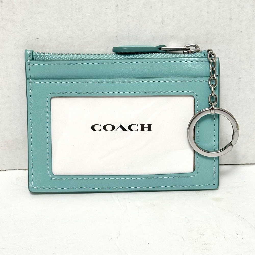 New COACH CT994 Mini Skinny Id Card Case In Signature Jacquard Silver/Faded Blue - Picture 7 of 9